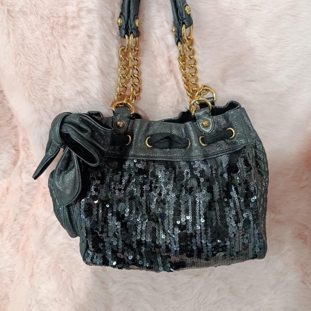 Juicy Couture Daydreamer Authentic Vintage Glitter Bag Purse Tote Bow Charm Y2k